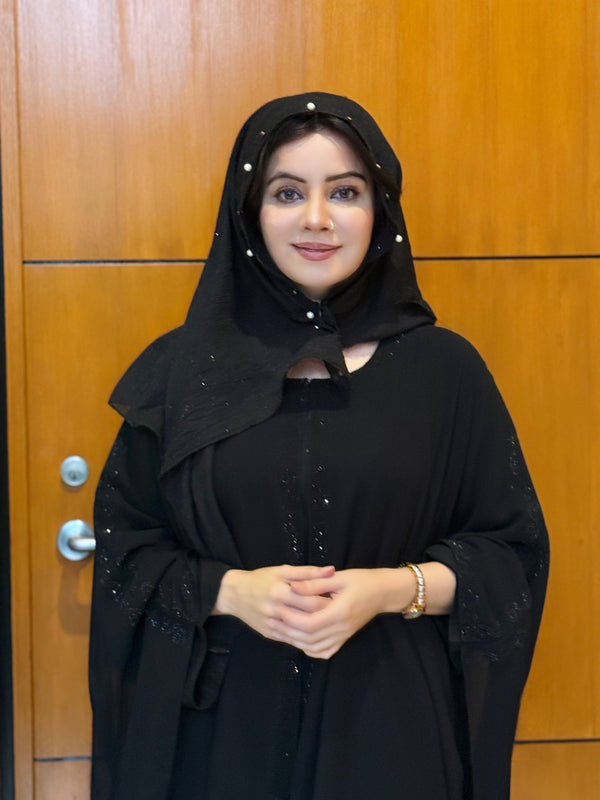 Graceful Black Abaya with DMC Stone Embellishment – Haya by Rabi