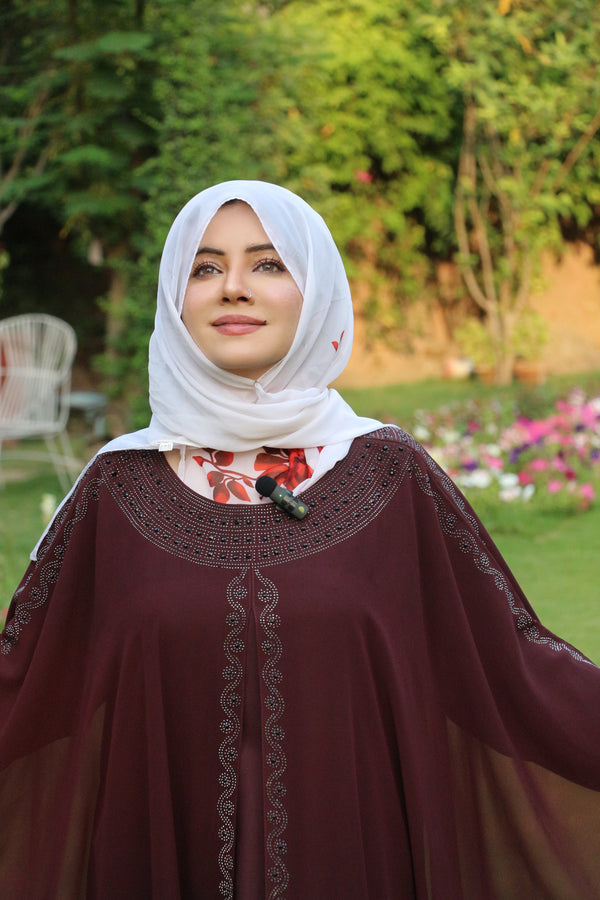 Luxury Maroon Kaftan Abaya with DMC Stone Work – Formal Glamour by Haya by Rabi